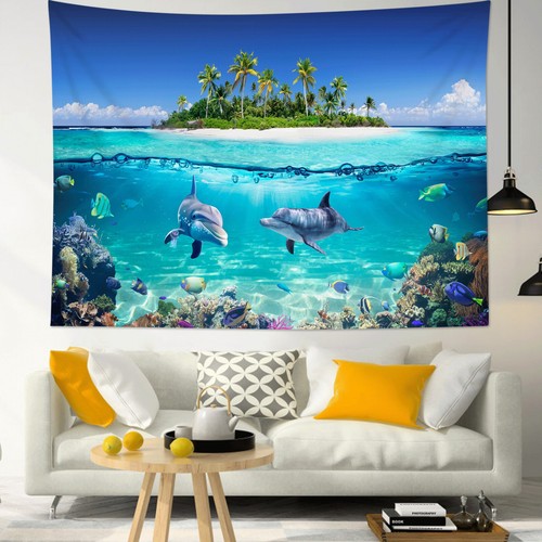 Underwater Tropical Fish Blue Dolphin Tapestry for Bedroom Living Room Dorm - Picture 15 of 15