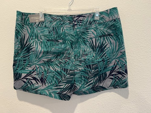 Ann Taylor Factory Shorts Blue Green Tropical Leaf Print Flat Front Size 16 - Picture 3 of 7