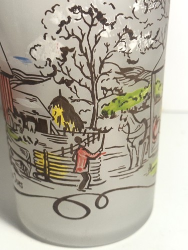 Vintage Currier & Ives 5.5" Frosted Glass Tumbler " Home For Thanksgiving" - Picture 4 of 11