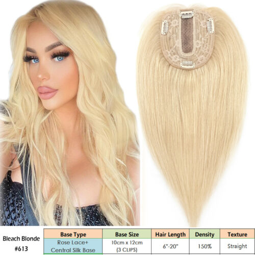 100% Real Remy Human Hair Mono Topper Toupee Clips Hairpiece Top Wigs Caramel US - Picture 33 of 88