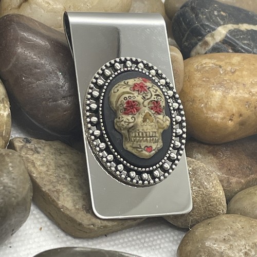 Sugar Skull Gothic Biker Heart red Money Clip Stainless Steel Wedding gift party - Picture 3 of 9