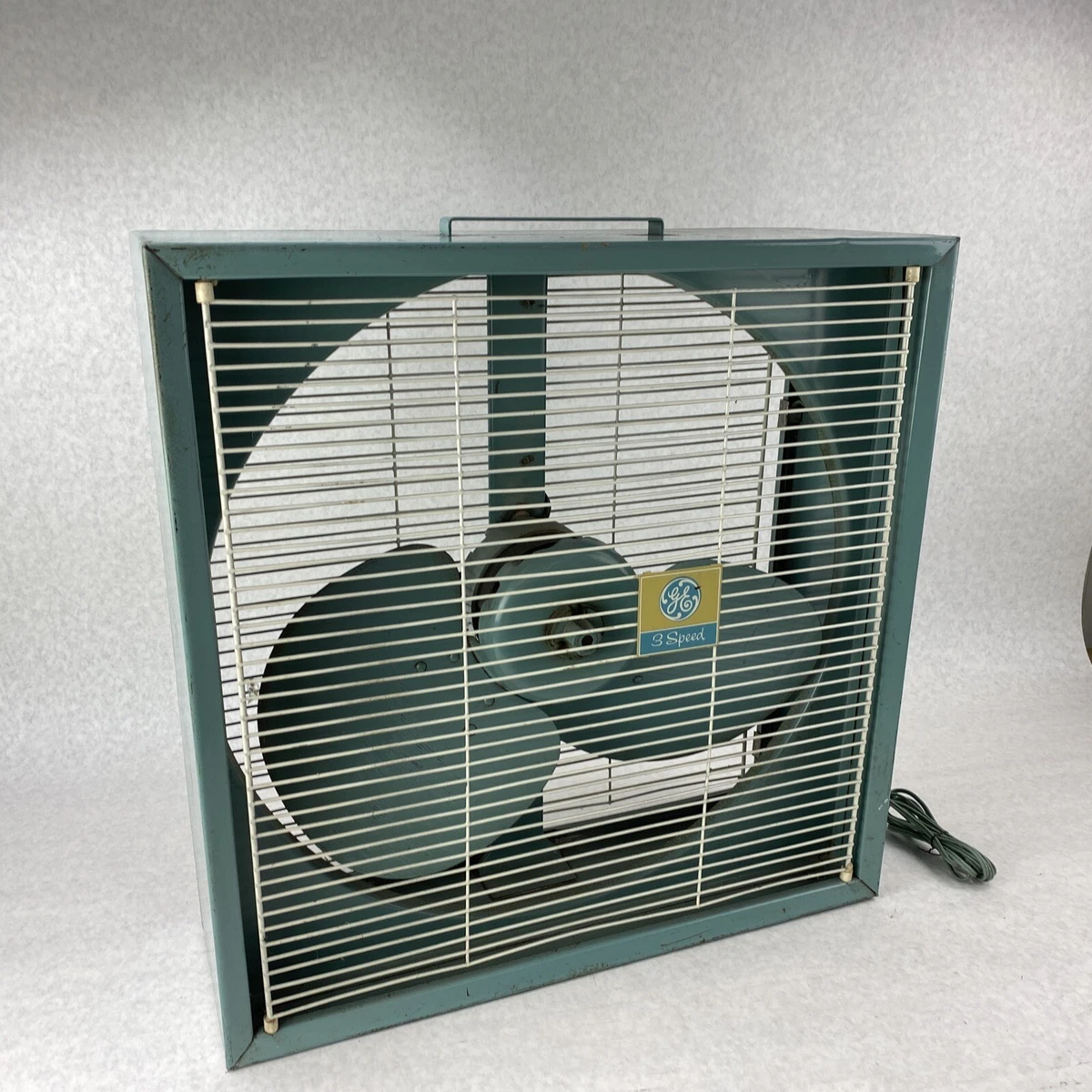 Vintage General Electric Cyan Box Fan GE Floor F15W12 3-Speed | eBay