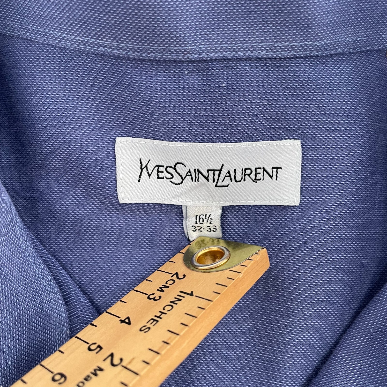 Camicia YSL Saint Laurent adulto 16 5 blu polsino francese con bottoni manica lunga uomo