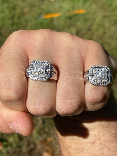 Mens Real 925 Silver Ring Fully Iced Baguette CZ Flooded Hip Hop - 第 3/12 張圖片