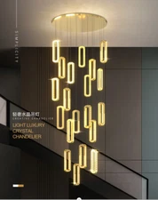 Luxury dimming Crystal LED Chandelier Villa Living Room Hotel stairs Lighting Yc