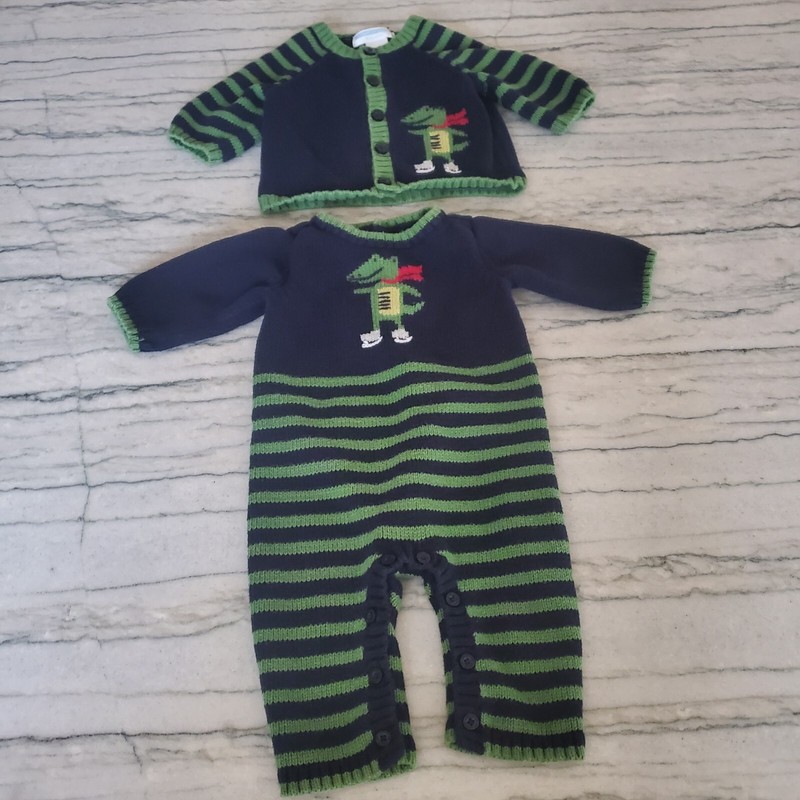Janie and Jack Layette Boys Winter Alligator Sweater and One Piece Sz 0-3 Months