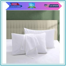 Set of 2 Standard Egyptian Cotton Pillow Protectors 600 Thread Count White Zi...