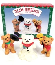 Hallmark Merry Miniatures Snowbear Season 3-Piece Set with Box 1997