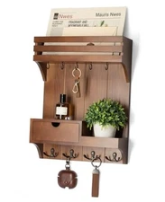  Farmhouse Key Holder Wall Mount – Decorative Mail Organizer Brown Small Drawer