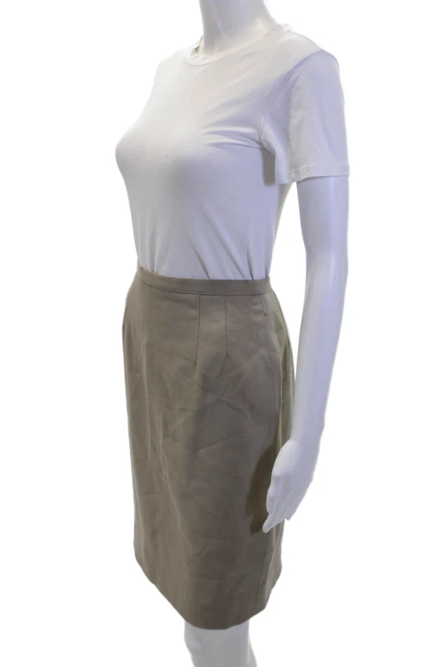 Giorgio Armani Le Collezioni Womens Back Zip Pencil Skirt Brown Wool Size 4 - Image 2 of 4