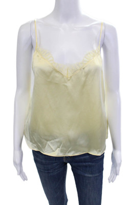 Etam Womens Satin V Neck Yellow Tank Top Solid Sleeveless Size S