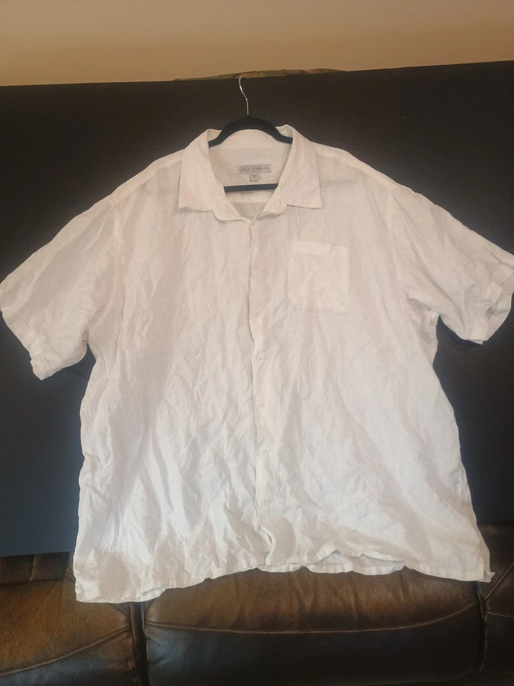 Linea Uomo White 100% Linen Button Up Short Sleeve Shirt 4XLT - Image 2 of 4