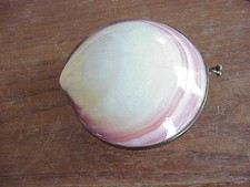 Vtg White & Pink Tiger Clam Shell Trimmed In Brass Coin Purse/Trinket Box