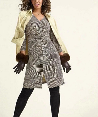 Cabi Manhattan Dress #4614 XL Biscotti Stripe Fall 2023 Brown Cream