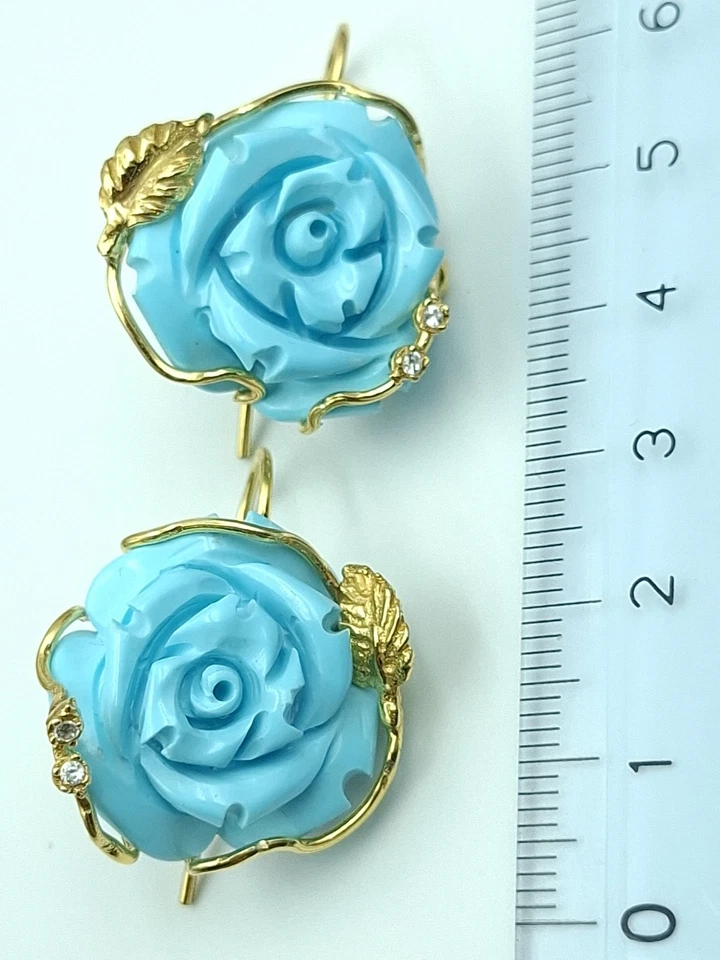 Orecchini da donna di Argento 925 Placato ORO GIALLO Pasta Di Turchese pendenti - Immagine 4 di 4