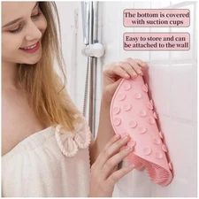 Non-Slip Silicone Shower Mat with Exfoliating Foot and Back Massage Brush
