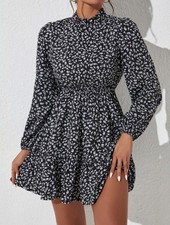 SHEIN Women's XS Floral Print Short Dress Black White