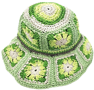 Steve Madden Boho Hippie Green Crochet Bucket Hat Granny Square New