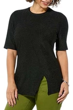 DG2 by Diane Gilman Women's Metallic Knit Top Black