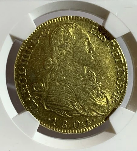 1801 NR JJ COLOMBIA GOLD 8 ESCUDO  NGC AU55