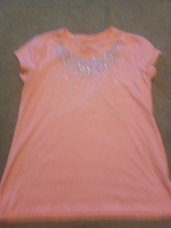 Faded GLORY GIRLS L/G 10/12 Short Sleeve Sparkly Peach Top