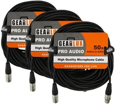 XLR Microphone Cable, Fully Balanced, Male to Female, 50 Feet - 3 Pack