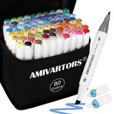 80 Colors Alcohol Markers Dual Tip Set, Chisel  Fine, 2.8g High Ink Capacity...