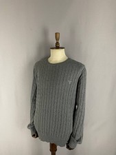 Gant Mens Cable Knit Sweater Size 3XL Gray Cotton Crew Neck Long Sleeve