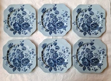 6 Johnson Brothers England 7-5/8" ELIZABETH Blue on Blue Square Salad Plates
