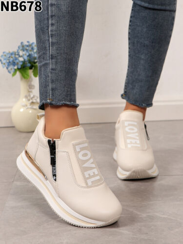 Women's Platform Sneaker Brief Ons Sneakers Loafers Glitter Beige Wedge - Picture 1 of 3