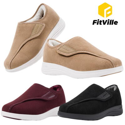 FitVille Women Diabetic Shoes with Warm Fur Lining Winter Slippers Swollen Feet