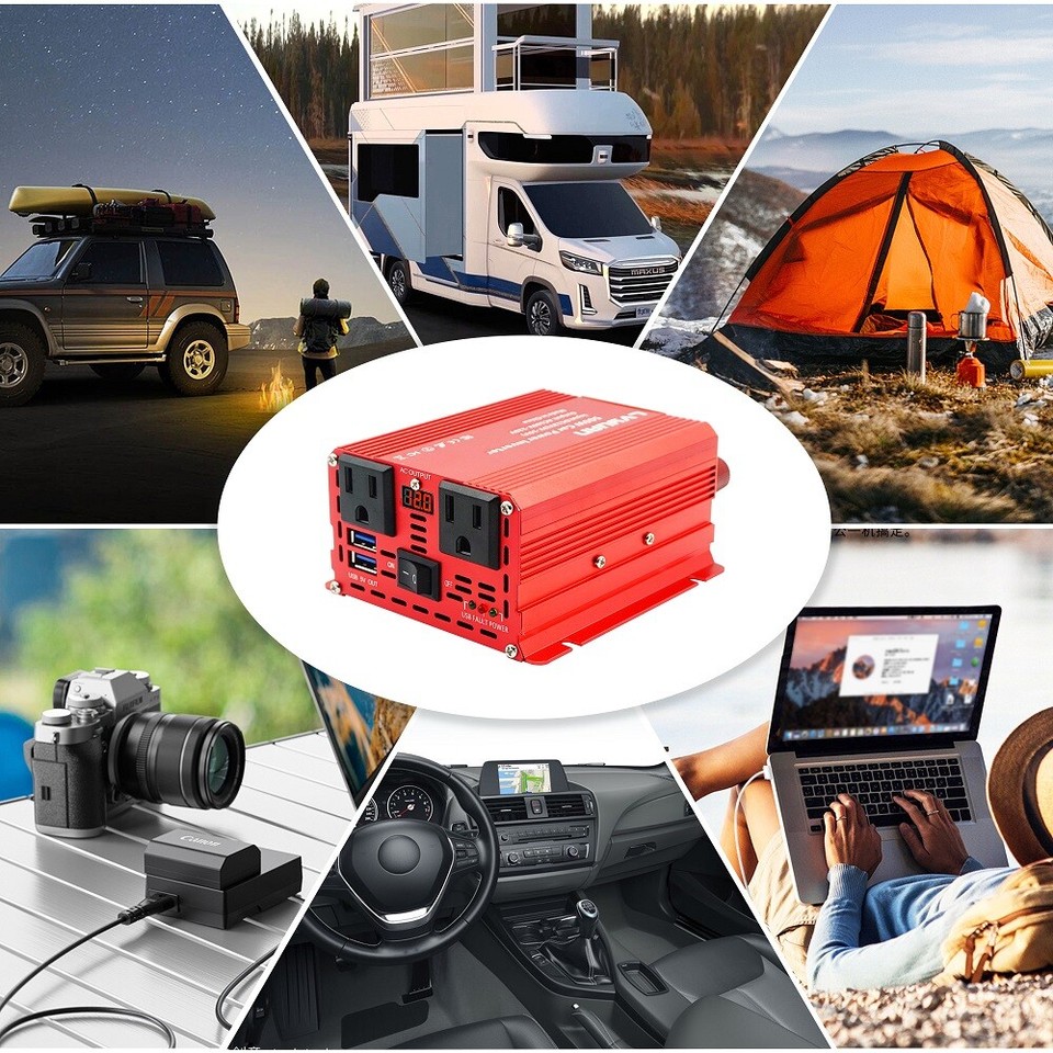 Car 500W Power Inverter Converter 12V to 120V 2USB 2AC Charge Phone