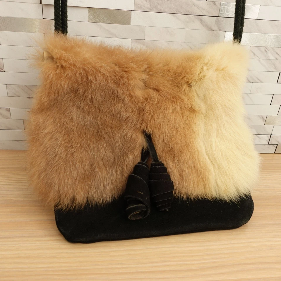 VINTAGE Fur Bag Women Shoulder Sling Black Crossbody Purse Velvet Formal Classic - Image 4 of 4