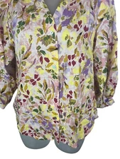 LC LAUREN CONRAD Multicolor Floral 3/4 Sleeve Button Up Top Blouse Size XS NWT