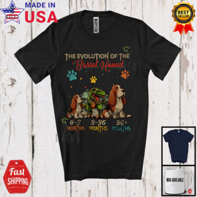 Evolution Of The Basset Hound, Humorous T-Rex Dinosaur Lover Vintage Group Shirt