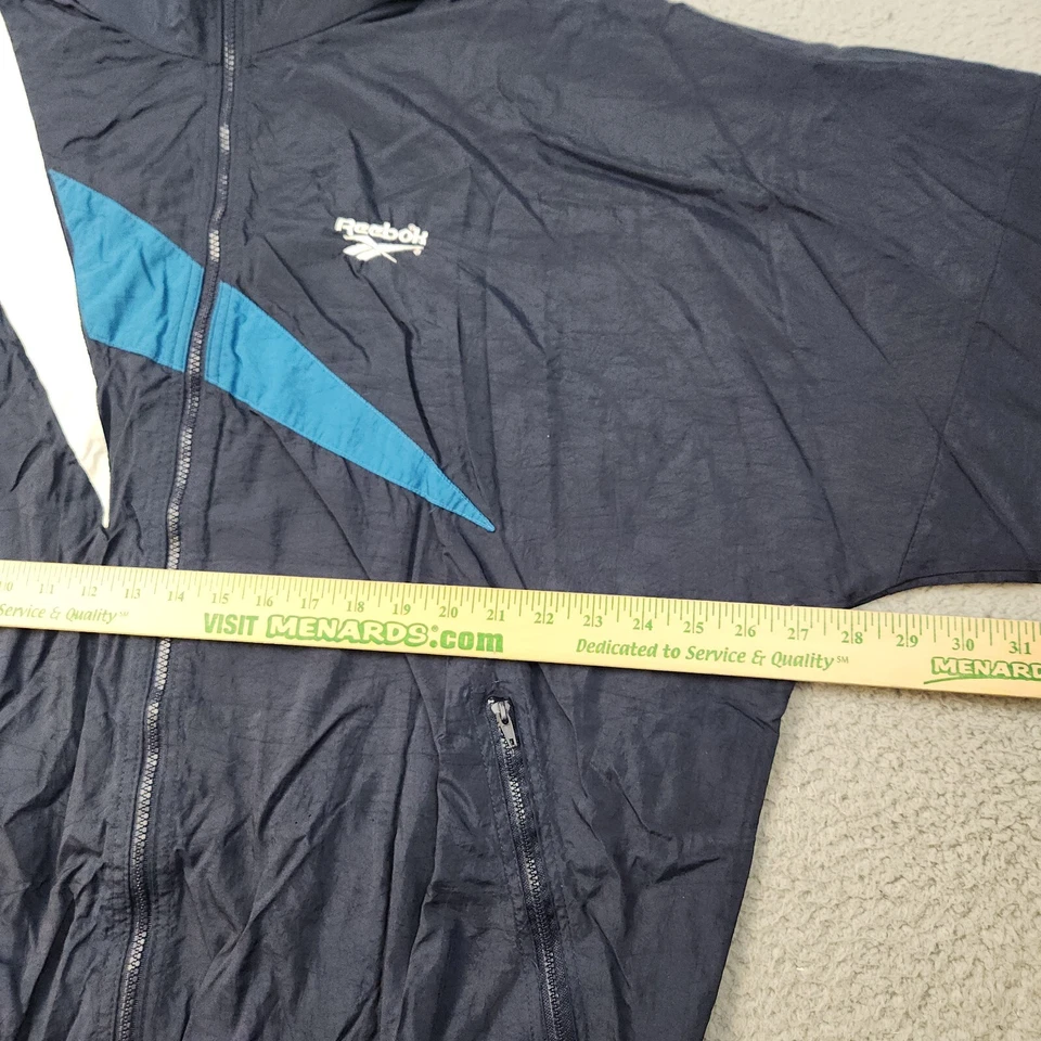 VTG 90s Reebok Windbreaker Jacket Mens Extra Large Embroidered Logo Hidden Hood - Image 4 of 4