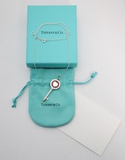 Tiffany  Co Sterling Silver Red Enamel Heart Key Pendant Necklace, 18" - 7.4g
