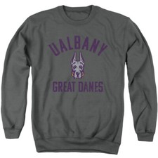 University at Albany Adult Crewneck Sweatshirt Great Danes Logo, Charcoal,S-3XL