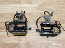 Vintage SR Sakae KKT Pro 9/16" Bicycle Pedals Black Toe Clips