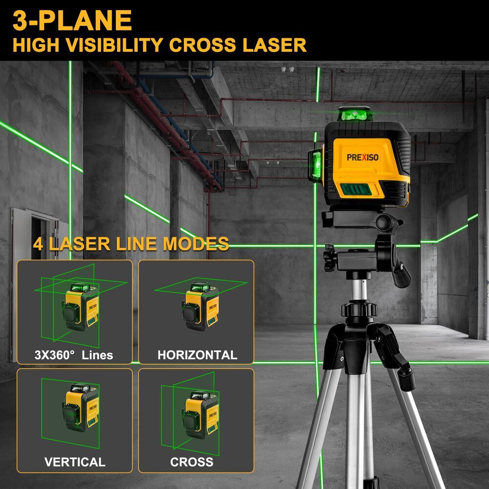 PREXISO 82 Ft 3x360° Self Leveling Laser Level Cross Line Leveler Green Line USA