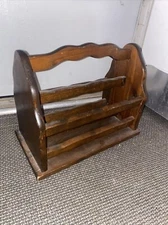 Vtg Solid Wood Magazine Rack Holder Stand Newspaper Storage Organizer MCM Heavy
