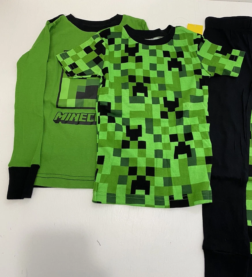 Boys' Minecraft Long Sleeve 4pc Snug Fit Cotton Pajama Set Green size 4 New - Image 4 of 4