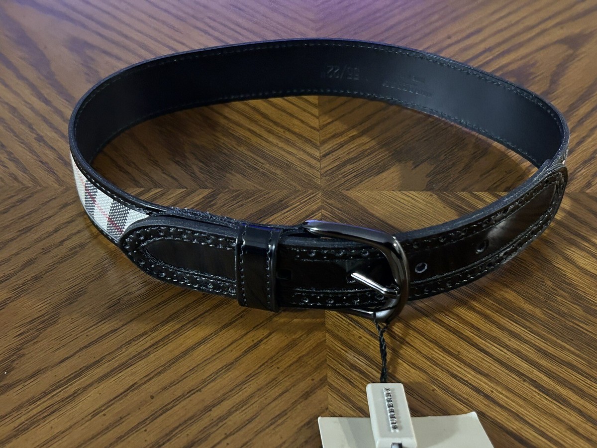 Burberry Black Patent Leather And Canvas Belt Sz 22” /55cm  display picture 2