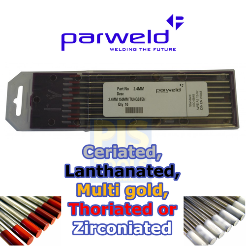 10 x 1.6mm tig tungstens Ceriated Lanthanated Multi gold, Thoriated