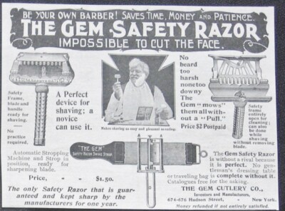 c1900s GEM Safety Razor~BE YOUR OWN BARBER~Vtg Man Shaving&Swing Strop ...
