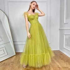 Tulle Sleeveless Prom Dresses A-line Sexy Sweetheart Neck Party Dress Backless