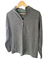 Tommy Bahama Men's 1/4 Zip Gray/Green Pullover Knit Cotton Sweater EUC Large 