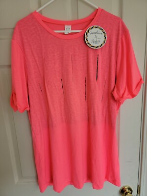 Sunshine And Rodeos Nwt 3XL Top Hot Pink Short Sleeves With Cheetah Print 