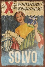 Solvo Laundry Soap Advert, Aged Look Vintage Retro Style Metal Sign Plaque