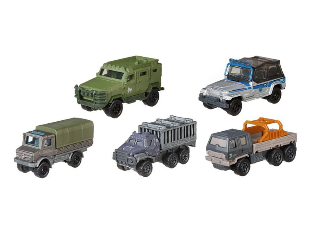 Matchbox JURASSIC WORLD Legacy - TERRAIN FLEET - 5 Jeep / Trucks
